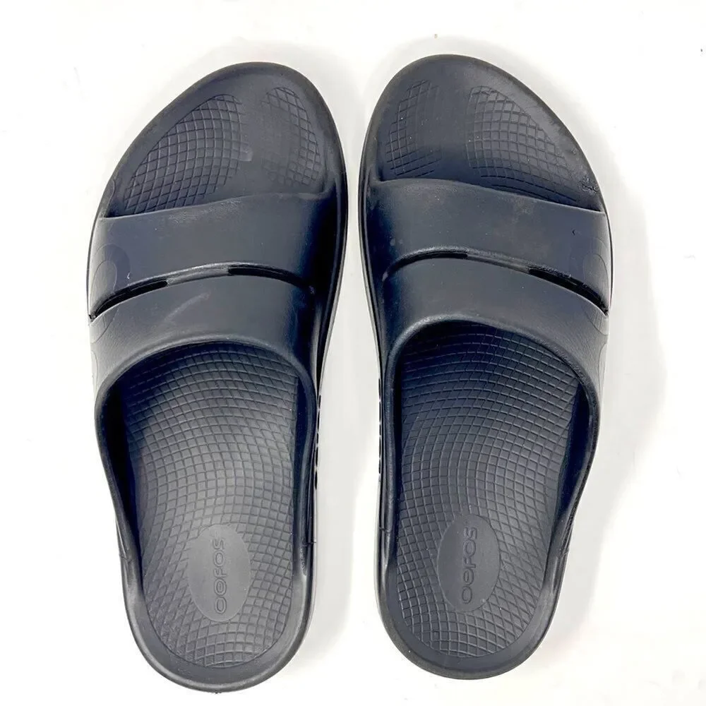 Oofos Ooahh Luxe Black Slide Recovery Comfort Sandals Size 10 Men's / 12 Women's